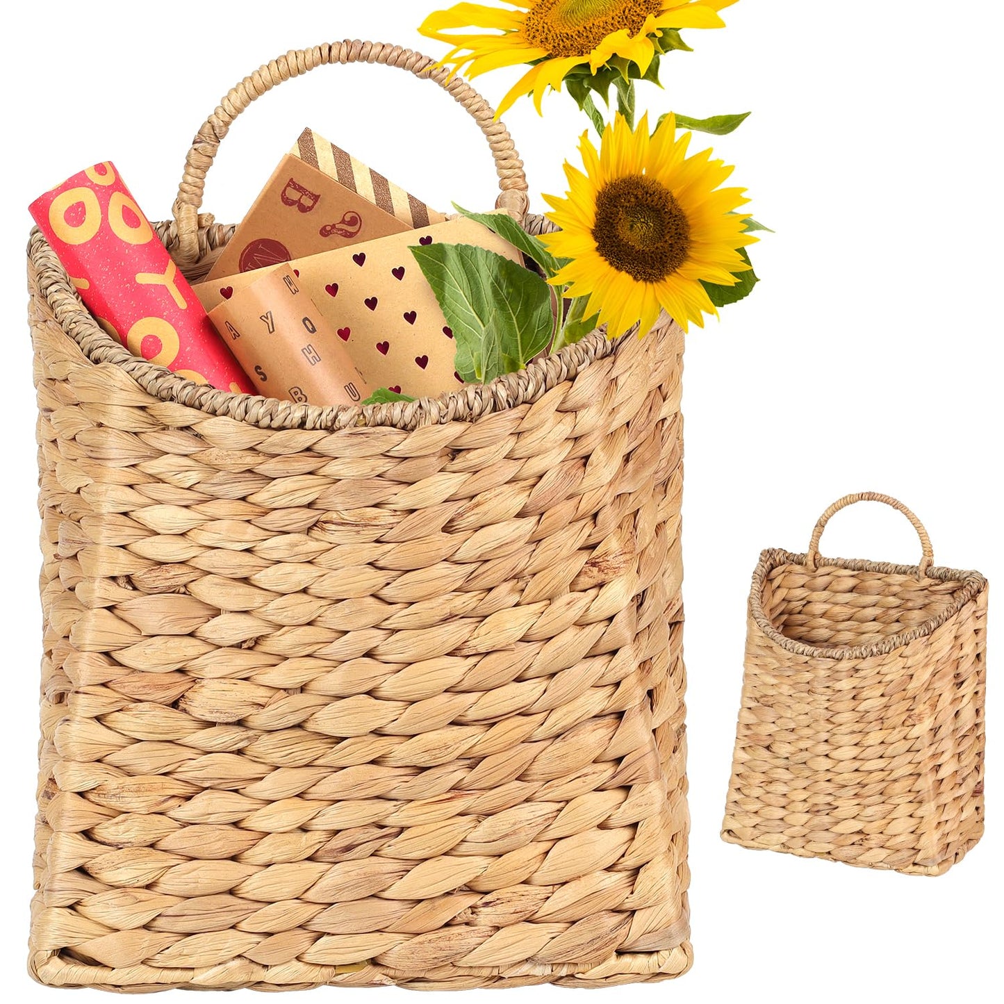 Woven Hanging Water Hyacinth Baskets, Hanging Wall Wicker Basket, Handmade Organizer Baskets, Hanging Flower Basket for Shelves, Walls, Doors, Balconies, Front of House, Garden, Farmhouse, Home.