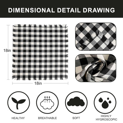 Classic Buffalo Checks Cloth Napkins with Fringe Set of 12, 17x17 Inches 100% Cotton Farmhouse Napkins, Soft&Reusable Napkins for Daily Use Halloween Christmas Decor