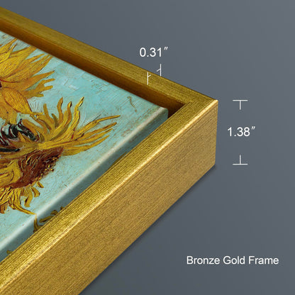 Wieco Art Framed Wall Art Canvas Prints of Sunflower by Vincent Van Gogh Paintings Reproduction Abstract Wall Decorations for Living Room Golden Frame