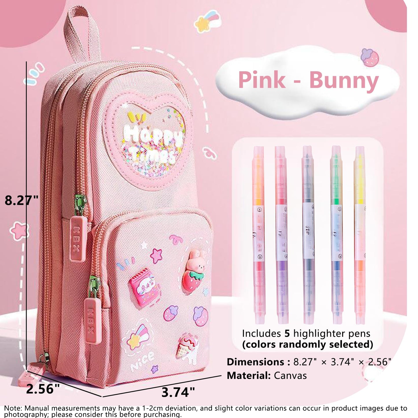 UINSUE Mini Backpack Pencil Case Art Marker Storage Canvas Makeup Pocket Small Gadget Bag Organizer Random Free of Highlighters (Cherry Pink)