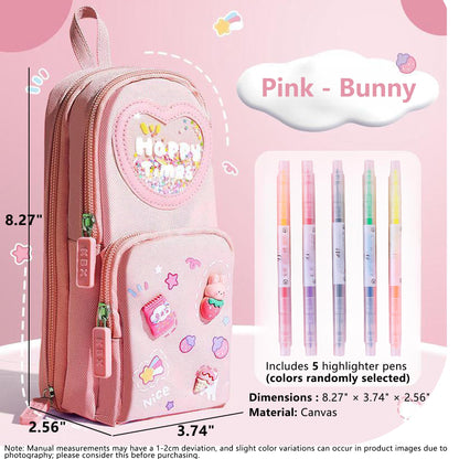UINSUE Mini Backpack Pencil Case Art Marker Storage Canvas Makeup Pocket Small Gadget Bag Organizer Random Free of Highlighters (Cherry Pink)