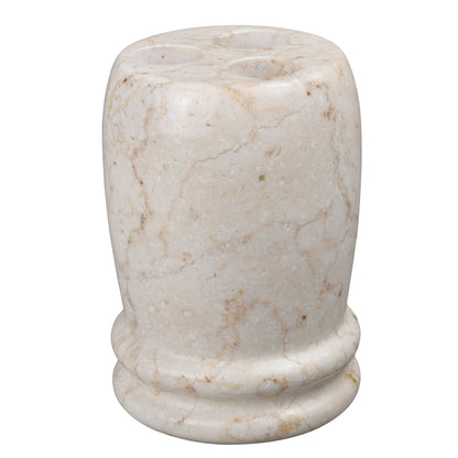Creative Home Marble Toothbrush Holder, Natural Champagne Beige Double Ring Design, Hand Polished Finish, Weighted Stone & Water Resistant, 3-Slot Bathroom Countertop Organizer for Makeup Brushes