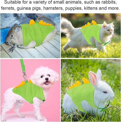 Ferret Harness and Leash Set, Dinosaur Shaped Small Animals Vest Bunny Harness Outdoor Walking Clothes Accessories for Ferret Rabbit Hamster Guinea Pig Kitten Puppy Tiny Pet