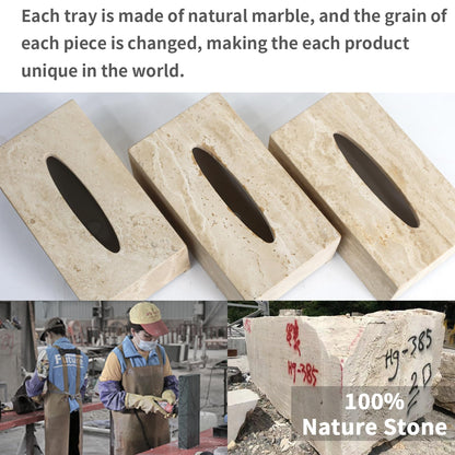 Noble and Light Luxury Natural Travertine Marble Household Tissue Box for Bathroom | Office | Desk | countertop | Vanity | Bedroom | Bedside Table |Beige