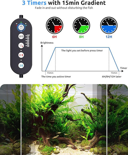 SEAOURA Aquarium LED Light for 36-42in Freshwater Tank, Full Spectrum Aquarium Light for Plant Growth, 6H/8H/12H Timer, WRB 3 Channel Customizable, 10 Brightness & 11 Colors, Adjustable Bracket