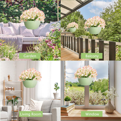XXXFLOWER Hanging Planters 2 Pack Hanging Baskets Plastic Flower Pot with Drainage Hole & Chain & Hook,Hanging Flower Baskets for Indoor and Outdoor Plants,Home Wall Boho Decor（Green）