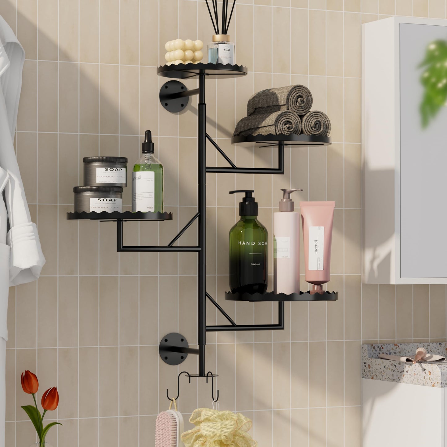 PPN Rotating Wall Plant Shelves Versatile Window Plant Shelf for Indoor Plants Bathroom Living Room Use Wall Planter with Durable Metal Material 4 Pots
