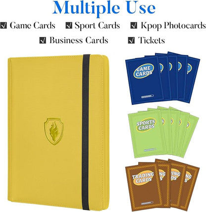 Premium 9 Pocket Card Binder for 540 Cards, Fabmaker PU Cover Trading Card Binder, Sturdy Card Collection Album, Sleek Card Holder Folders for Game Cards & Sports Cards, Yellow