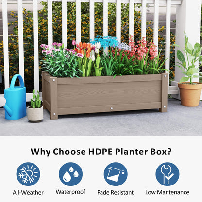 KETOYARK HDPE Raised Planter Box Outdoor,Rot-Resistant and Non-Cracking,Small Raised Beds for Gardening 29.5 * 14.4 * 9.8 in for Yard,Lawn,Outdoor Planter Boxes Rectangle with Drainage Holes Brown