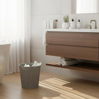 Household Essentials Woven Waste Basket, Gray Paper Rope Waste Bin for Bathroom, Bedroom, Office