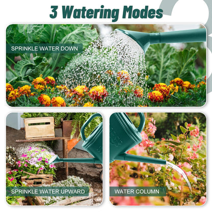 Watering Can for Indoor & Outdoor Plants, Plant Watering Can with Stainless Steel Shower Head, 1 Gallon Plastic Watering Can for Garden, Flowers, Vegetable, Greenhouse (Dark Green, 1 Gallon)