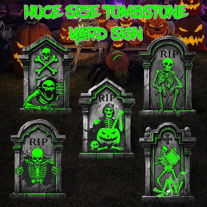 25.2in Halloween Tombstones Outdoor Decor Glow in The Dark - 5PCS Tombstones for Graves Halloween Gravestones Decorations, Spooky Halloweens Decorations Yard Signs for Graveyard Haunted House