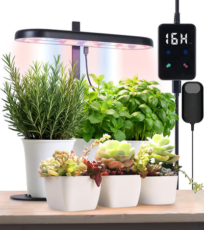 DRYADES Grow Lights for Indoor Plants, 20W Full Spectrum LED Grow Lamp for Indoor Garden with Intelligent Controller, Height Adjustable, Ideal for Home Desk Plant Lighting (Black, Metal Base)