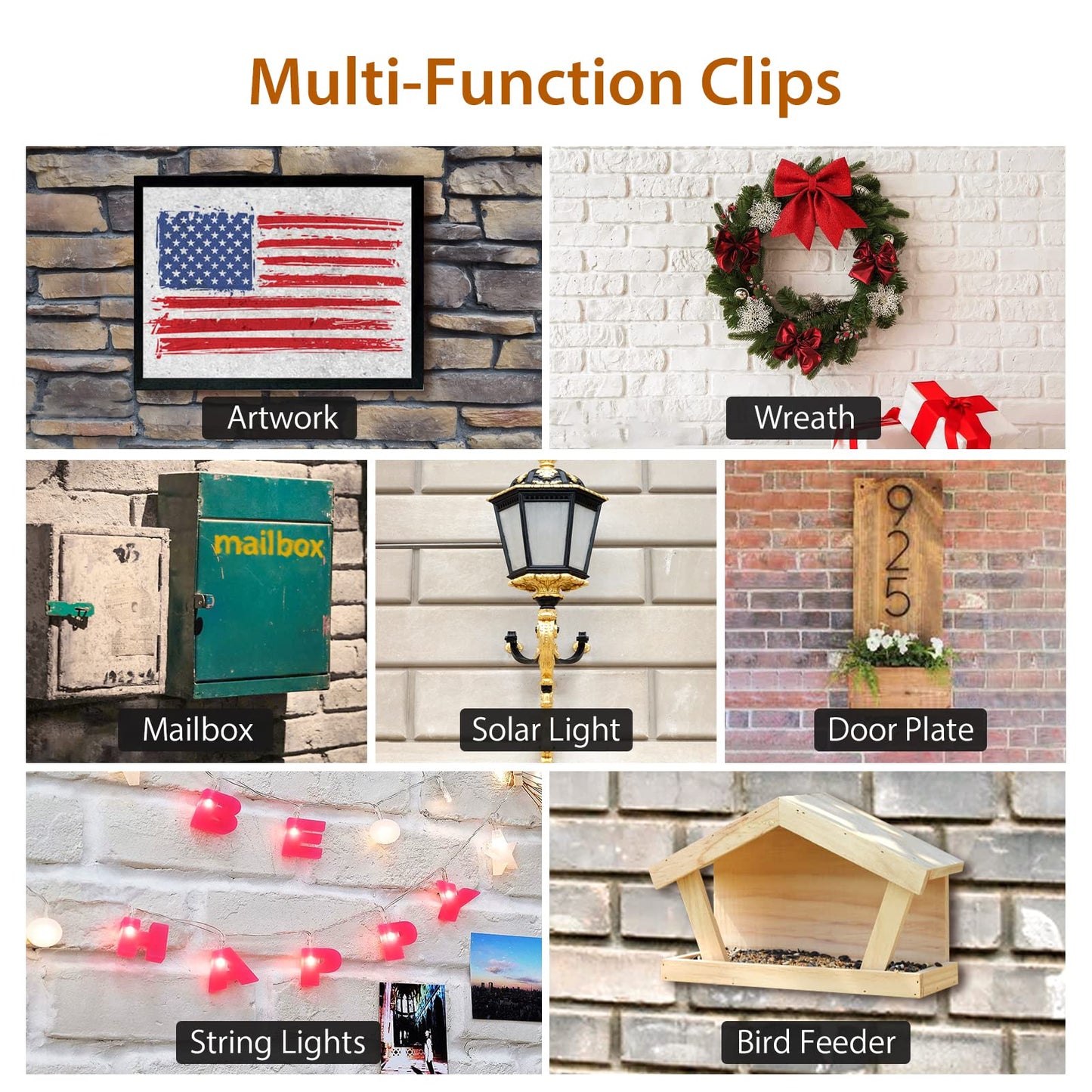Booda Brand Brick Hook Clips (12 PCS) for Hanging Outdoors, Brick Hangers Fit Standard Size Brick 2-1/4" to 2-3/8" in Height, Heavy-Duty Brick Siding Clips Wall Hangers for Hanging No Drill and Nails