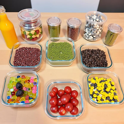 2Cup Square Glass Food Storage Containers, Small Square Food Containers With Airtight Lids Leak-proof, BPA free 16oz Glass Meal Prep Bowls, Dishwasher, Microwave, Freezer Safe (4 color)