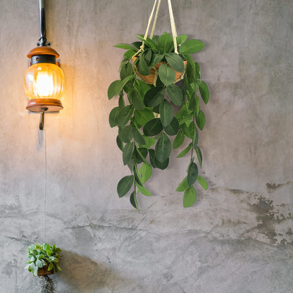 Hisow Hanging Plants Artificial Decor, Fake Hanging Plant in Clay Pot Artificial Hanging Plants with Fake Leaves and Hook for Wall Home Room Indoor Outdoor Décor (Dark Green)
