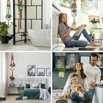 Macrame Plant Hangers 5Pack, Handmade Cotton Rope Hanging Planters for Indoor Plants w/ 5 Set Hooks Hanging Plant Holders Plant Hanger Indoor for Boho Home Decor (Caramel, Planter Pot Not Included)