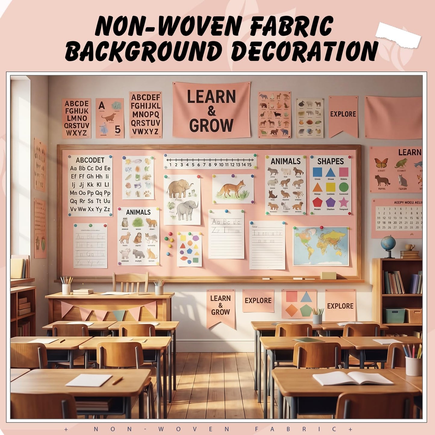 Breling 16 inch x 80 ft Fabric Bulletin Board Roll for Classroom Waterproof Non-Woven Fabric Background Roll Anti-Wrinkle Bulletin Board Background for Back to School Wall Decor DIY Craft(Blush)