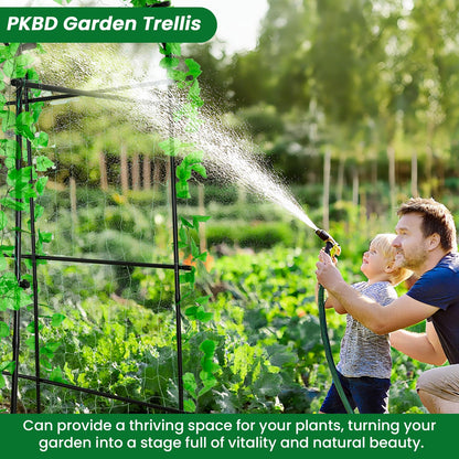 PKBD Tall Garden Arch Trellis for Climbing Plants Outdoor, 7.5 ft Tall Polyethylene-Coated Stainless Steel Garden Arch for Climbing Vine Vegetable/Fruit/Flower, Cucumber Trellis for Raised Bed, Black