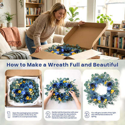 22'' Summer Wreath for Front Door Decor,Sunflowers with Berry Accents