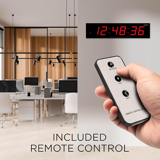 Ivation Oversized Large Digital Wall Clock - Big LED Digital Clock w/Large Display & Durable Aluminum Frame, Shelf or Wall Mount (36 Inch - Red) 6 Brightness Levels | Time Memory | Remote