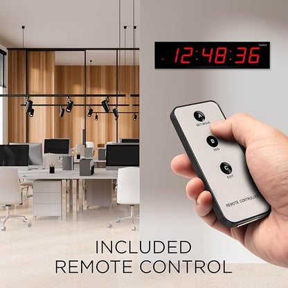 Ivation Oversized Large Digital Wall Clock - Big LED Digital Clock w/Large Display & Durable Aluminum Frame, Shelf or Wall Mount (36 Inch - Red) 6 Brightness Levels | Time Memory | Remote