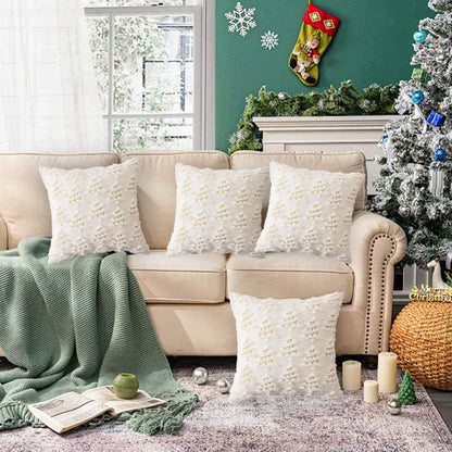 4 Pcs Christmas Throw Pillow Covers 18x18, Soft Faux Fur Pillow Cases Holiday Decorations, Fluffy Plush Accent Couch Cushion Case for Festivals Winter Sofa Living Room Home Decor(White Tree)
