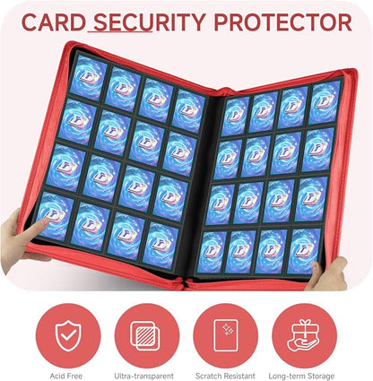 Card Binder with 1024 Cards,16 Pocket Trading Card Binder Includes 32 Page Storage Sleeves,Collection Card Album,Card Holder to Organize and Protect Cards,Red