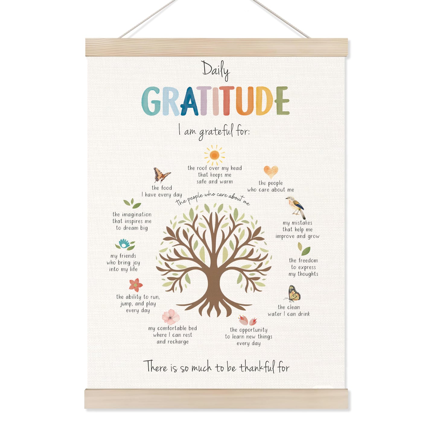 Koesus Daily Gratitude Mental Health Wall Art Poster Hanger Frame 12x16 Inch, Growth Mindset Positive Canvas Pictures Prints Framed Wall Decor for Classroom Therapy School Counselor Office