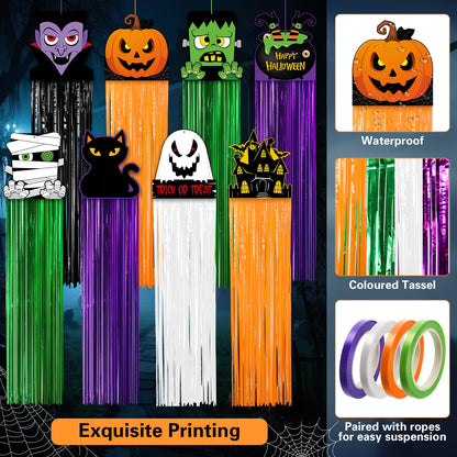 Tenceur 8 Pcs Halloween Ghost Hanging Decorations with Tassel 41 Inch Witch Pumpkin Party Ceiling Streamers Decoration for Outdoor Indoor Home Lawn Yard Garden Supplies
