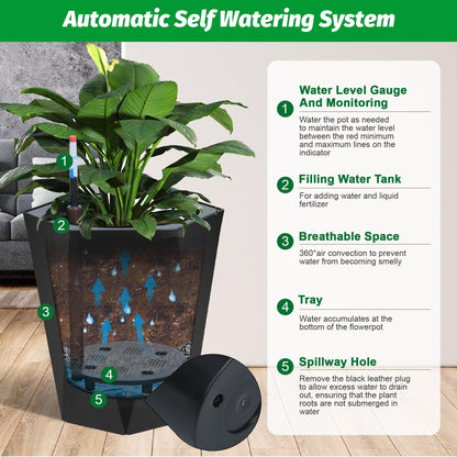 GarveeTech 16" Tall Planters Set of 2, Self-Watering Planters, Planters for Outdoor Plants, Plants Pot with Water Level Monitor & Drainage System for Garden, Porch, Patio, Balcony