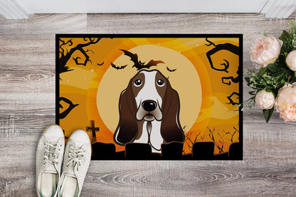 Caroline's Treasures BB1801MAT Halloween Basset Hound Doormat 18x27 Front Door Mat Indoor Outdoor Rugs for Entryway, Non Slip Washable Low Pile, 18H X 27W