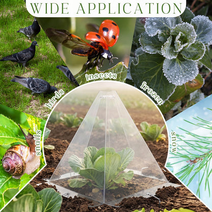 Yalikop 50 Pack Garden Cloches for Plants, Clear Plastic Plant Cloche Covers with 100 Stakes, Reusable Frost Protection Dome for Seedlings, Protect from Snails, Birds, Animals, 7.8" x 11"