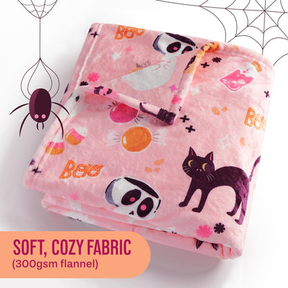 Pink Halloween Blanket - Cute & Stylish for Summerween - Pink Ghost Blanket - Halloween Decor for Bedroom - Soft and Plush - 50 x 60