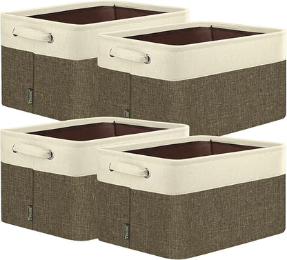 BALEINE 4 Pack Fabric Closet Storage Bins for Shelves, Linen Closet Organizers and Storage, Decorative Baskets for Organizing, Shelf, Clothes, Home, Office (Brown, 17''x13''x10.5'')