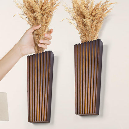 2PCS Wood Wall Planter for Indoor Plants, Wooden Hanging Planter for Dried Flowers and Artificial Greenery Plants,Abstract Vase, Modern Farmhouse Wood Wall Decor for Living Room,Bedroom,Bathroom