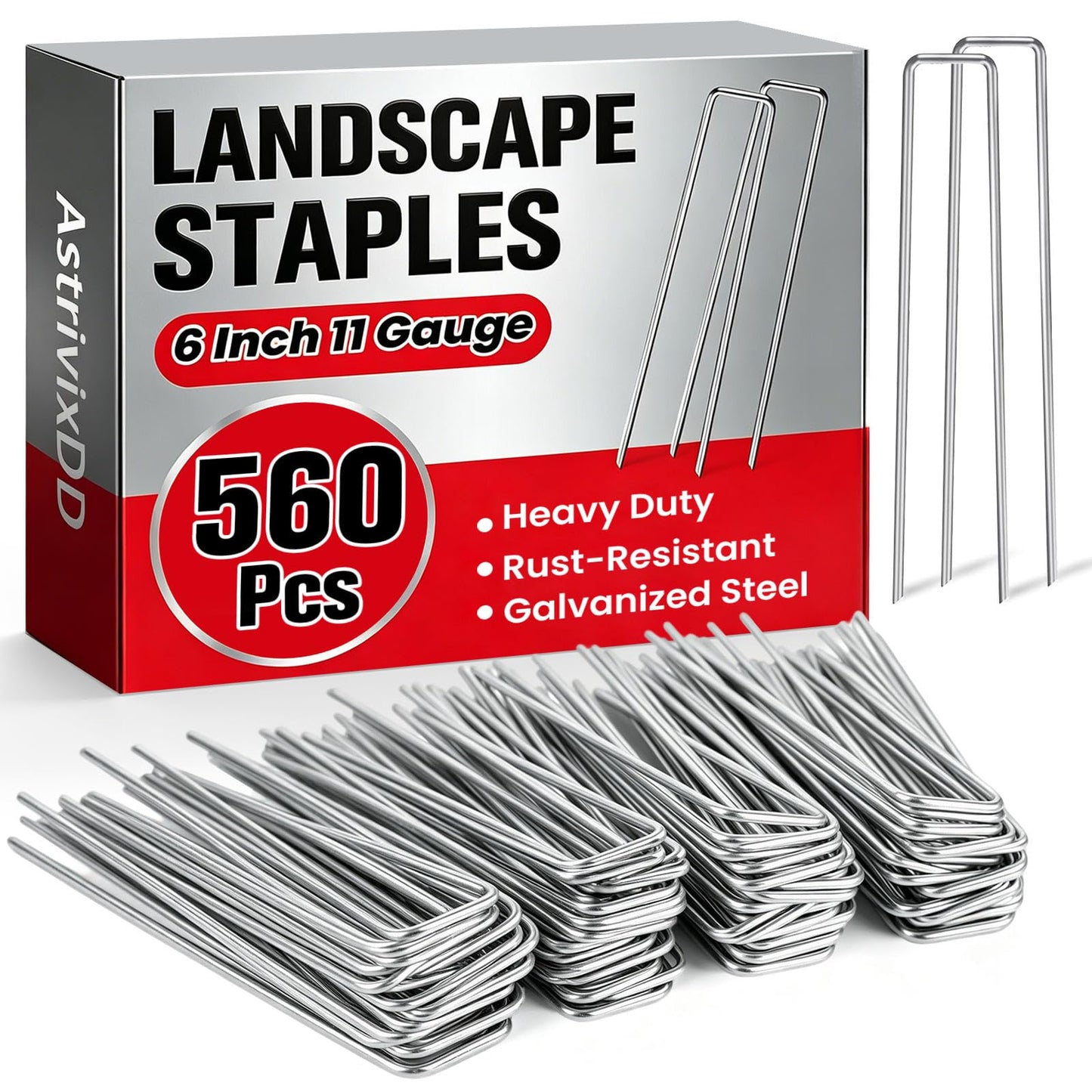 560 Pack 6 Inch Landscape Staples, Heavy Duty Anti-Rust Garden Stakes, 11 Gauge Galvanized SOD Landscaping Fabric Pins Garden Staples for Weed Barrier Fabric, Irrigation Tubing, Lawn and Fence