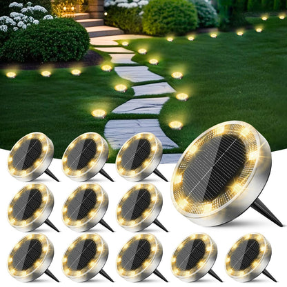 Peasur Solar Lights Outdoor Waterproof -12 Pack Solar Ground Lights Anti-Rust, Flat Solar Powered Disc Lights Landscape Lighting for Deck Step Patio Yard Pathway Walkway Driveway Garden, Warm White