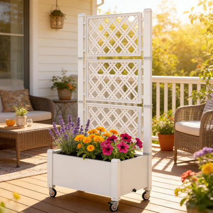 Miory 60" Raised Garden Bed with Trellis & Wheels, Vertical Gardening Planter Box with Water Level Indicator and Drainage System for Garden Outdoor Patio Balcony