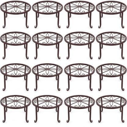 Maitys 12 Pack Metal Plant Stands Outdoor Indoor Heavy Duty Flower Potted Holder Anti-Rust Plant Pot Shelf Round Flower Display Rack for Porch Garden (Bronze)