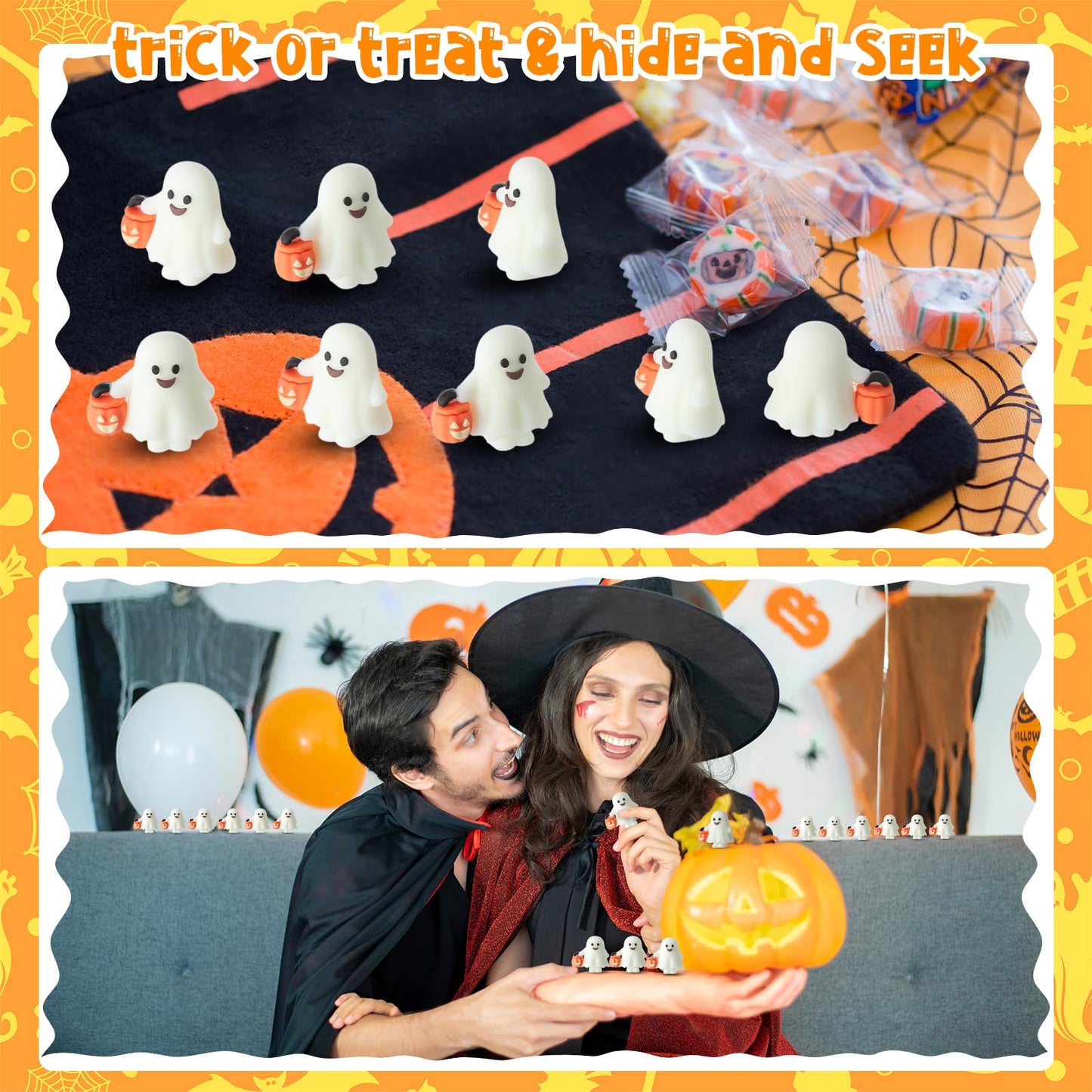 Simgoing 60 Pcs Halloween Mini Ghosts Figures Luminous Little Ghost Figures Glow in Dark Mini Statues Figurines to Hide and Seek Trick or Treat Gifts for Halloween Party Favors Dollhouse Toys