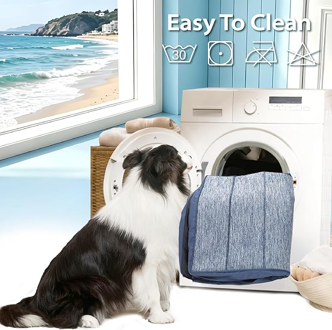 Cooling Dog Mat Q-Max>0.5 - Rapid Cooling Tech, Thin Breathable Crate Pad, Portable Washable Summer Mat, Chill Soothing Fabric - 35"x23" Large Dog, Wander Blue