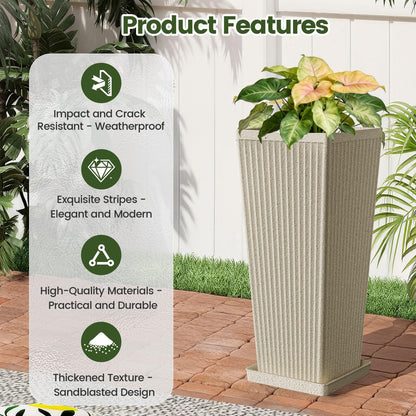 Diyfire Front Porch Planters Outdoor Set of 2, 24" Tall Plastic Planters for Outdoor Plants with Drainage, Extra Large Outdoor Planter Pots, Tapered Tall Planters for Front Door & Indoor Plants, Beige
