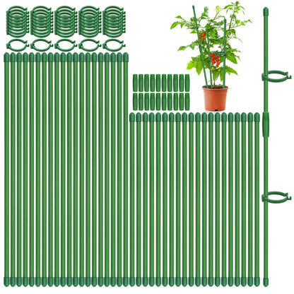 Catephe 40 Pcs Plant Support Stakes, Garden Stakes for Indoor Plants, Tall Adjustable Plant Sticks with 40 Clips and 20 Connectors for Monstera, Tomato, Vine Potted Plants