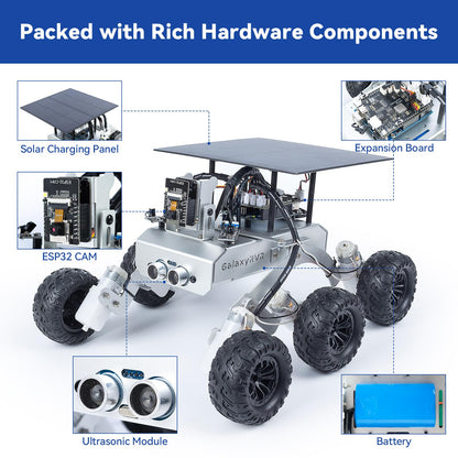 SunFounder GalaxyRVR Mars Rover STEM Kit for Arduino, Compatible with Uno R3, Rocker-Bogie Suspension,Scratch,C,Camera, FPV, Rechargeable Battery, for Students, Educators, Engineers