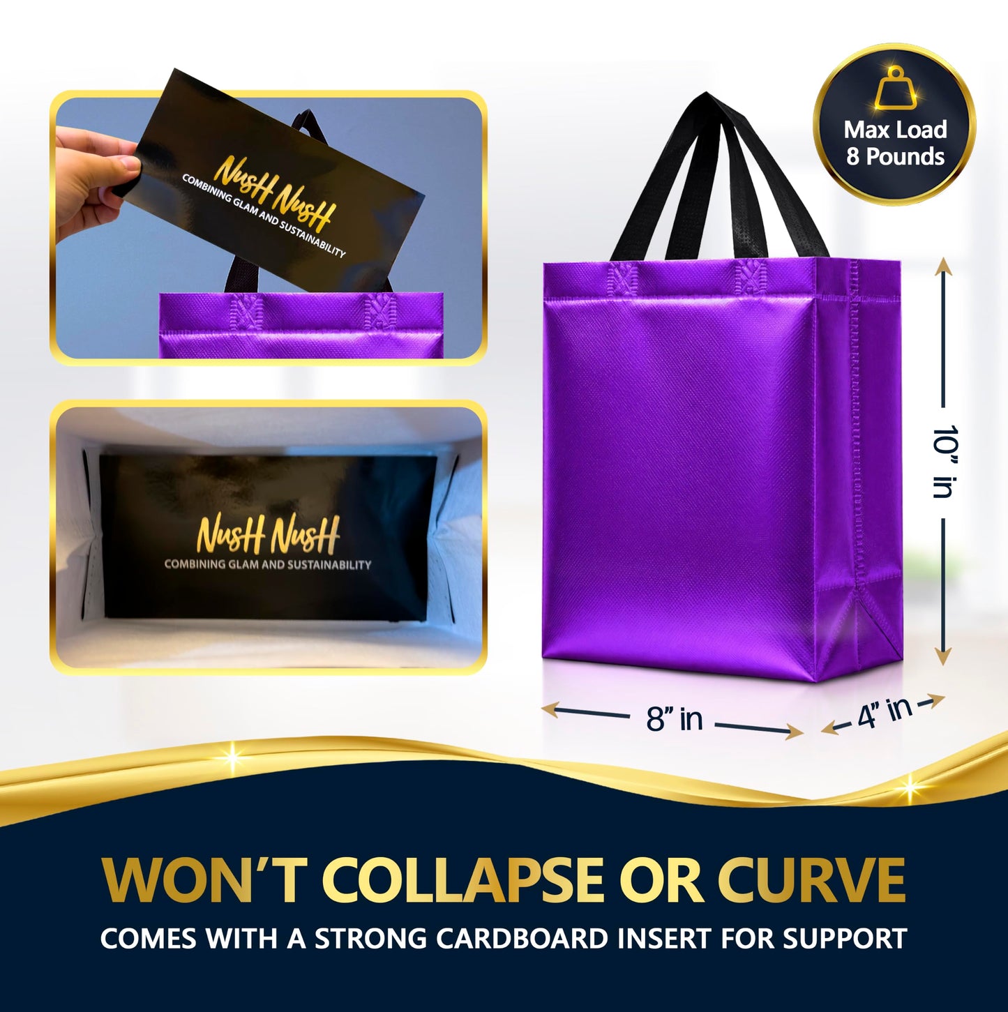 Nush Nush Shiny Purple Gift Bags Bulk, Set of 30 - Reusable Medium Gift Bags with Handles - Purple Goodie Bag Perfect for Halloween, Holidays, Birthday Party Favor, Small Business, Events - 8Wx4Dx10H
