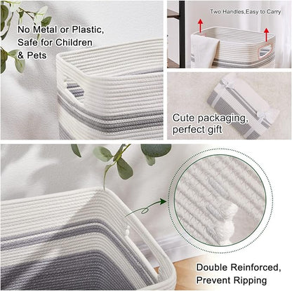 OIAHOMY 91L Laundry Hamper, XXXLarge Laundry Basket, Collapsible Cotton Rope Basket,Woven Storage Basket for Blankets,Clothes,Pillows-16x15x24-Grey