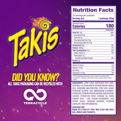 Takis Blue Heat Mini 25-Pack 1.23 oz Bite Size Extreme Spicy Hot Chili Pepper Rolled Corn Tortilla Chips
