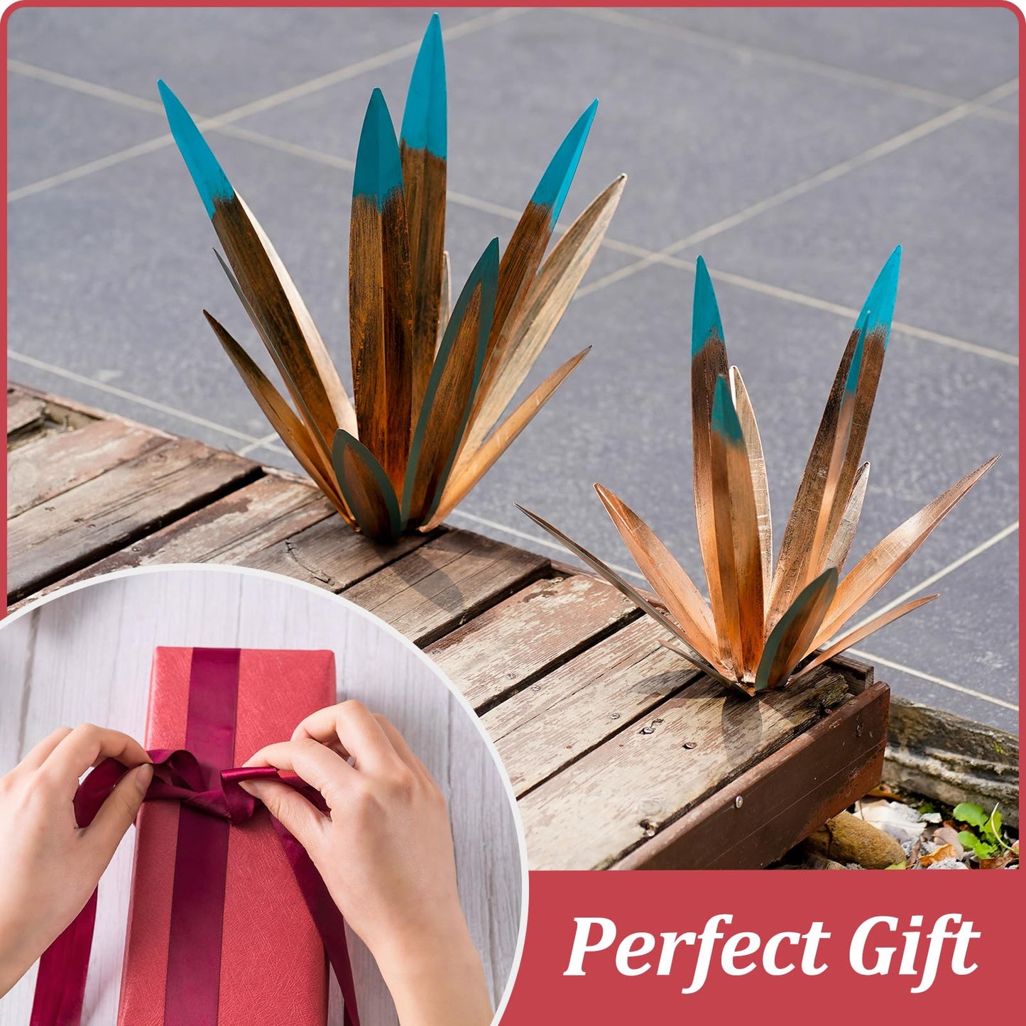 VChymm 2pcs Metal Country Tequila Sculpture DIY Plant Home Decor Garden Ornament Indooutdoor Statuette Patio Lawn Stake Decoration Gift 16"