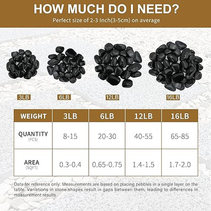 3lb Black River Rocks for Plants Indoor, 1-2Inch Pebbles for Vases Fillers, Decorative Gravel for Fish Tank, Natural Polished Stones for Succulent, Bonsai, Landscaping, Bird Baths